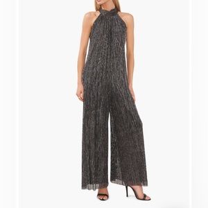 Shimmer Halter Neck Plissé Jumpsuit